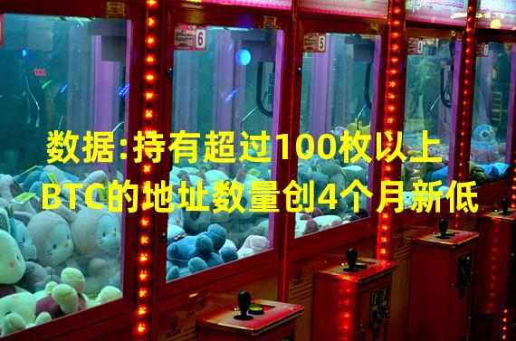 数据:持有超过100枚以上BTC的地址数量创4个月新低